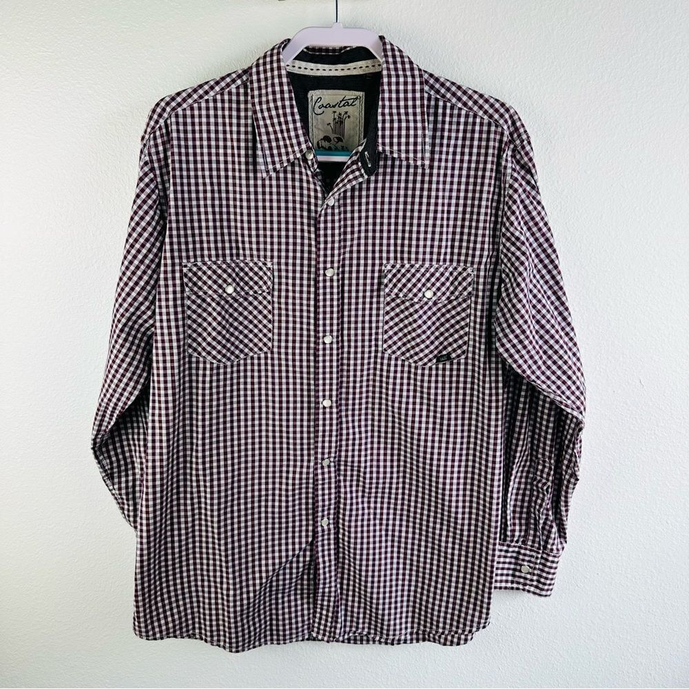 Coastal‎ Plaid Pearl Snap Long Sleeve Shirt Women Size XL